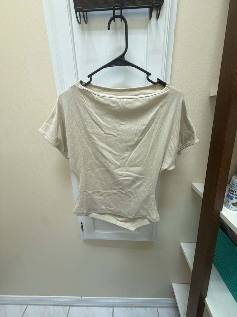 OGL Off-Shoulder Cinched Waist Short Sleeve Top Beige Size S